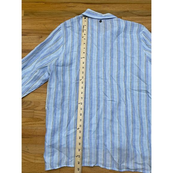 Soft Surroundings Women's PXL Blue Button-Up 100% Linen Shirt Striped Minimalist - Picture 6 of 9